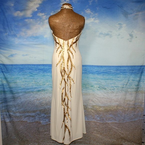 Night Way Collections Dresses & Skirts - NIGHT WAY COLLECTIONS Creme Gold Sequin Prom Dress